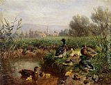 Carl Jutz Ducks by a Pond painting